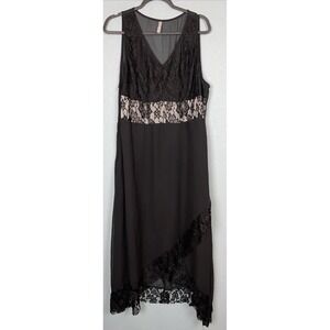 Fui. gui. xing Black Lace Maxi Dress Sheer Whimsigoth‎ Fairy Y2K Sheath Tiered